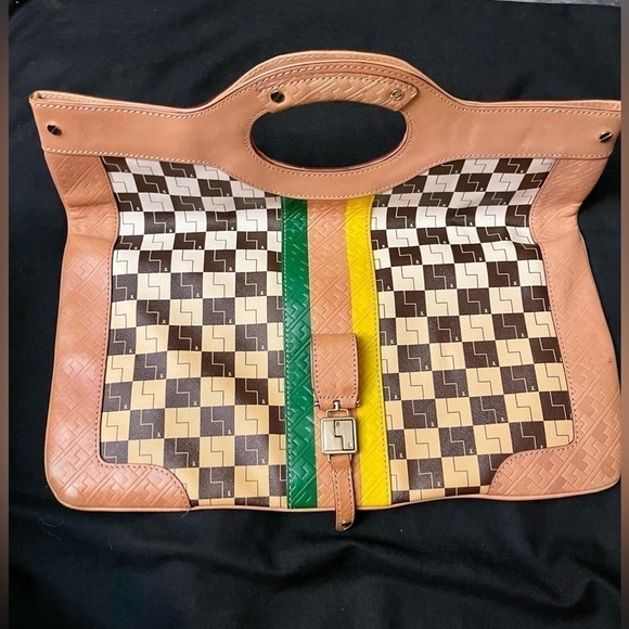 L.A.M.B. Checkered Y2K Leather Bag Clutch Vintage Gwen Stefani - Picture 2 of 4